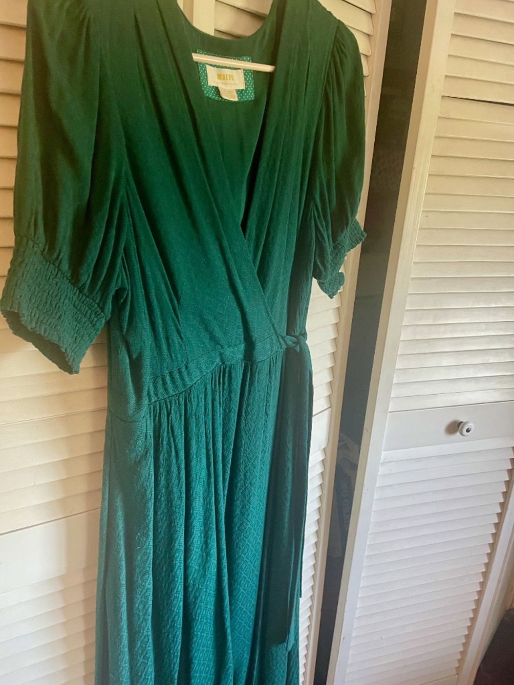 Maeve Anthropologie Size 14 Emerald Green Puff Sleeve Dress, perfect Condition